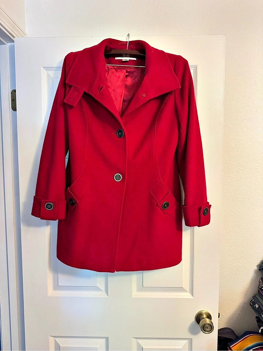 Kristen Blake Portrait Collar Single-Breasted Pea Coat Pea Coat Red Medium
